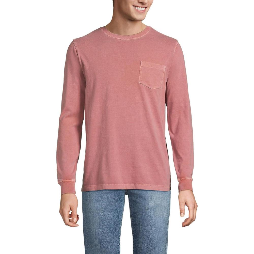 imageLands End Mens SuperT Long Sleeve TShirt with PocketWashed Cordovan Garment Dye