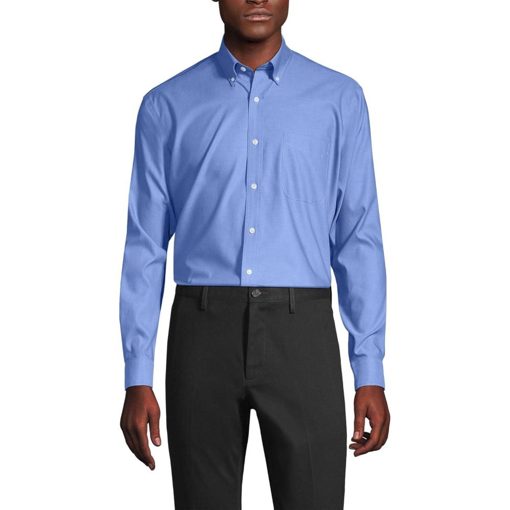 imageLands End Mens Tailored Fit No Iron Solid AmericanGrown Supima Cotton Pinpoint Buttondown Collar Dress ShirtLight French Blue