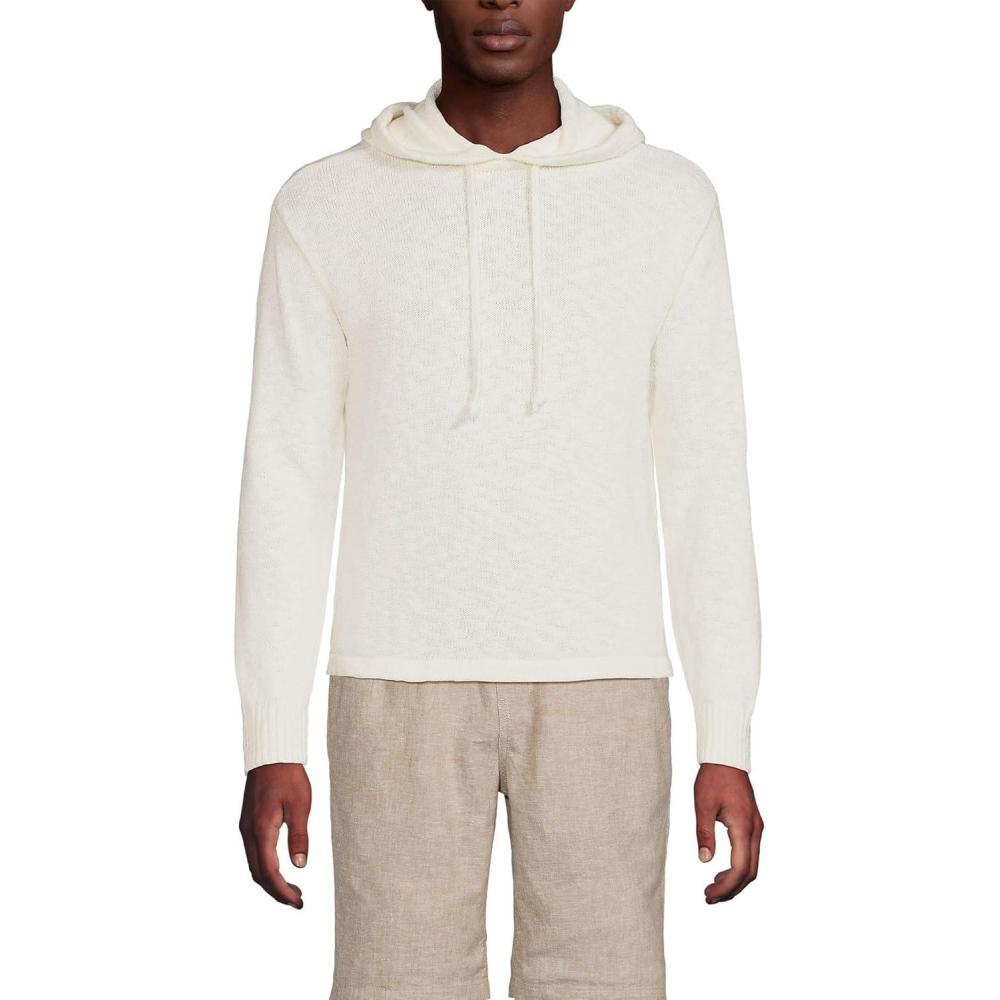 imageLands End Mens Textural Slub Hoodie SweaterIvory