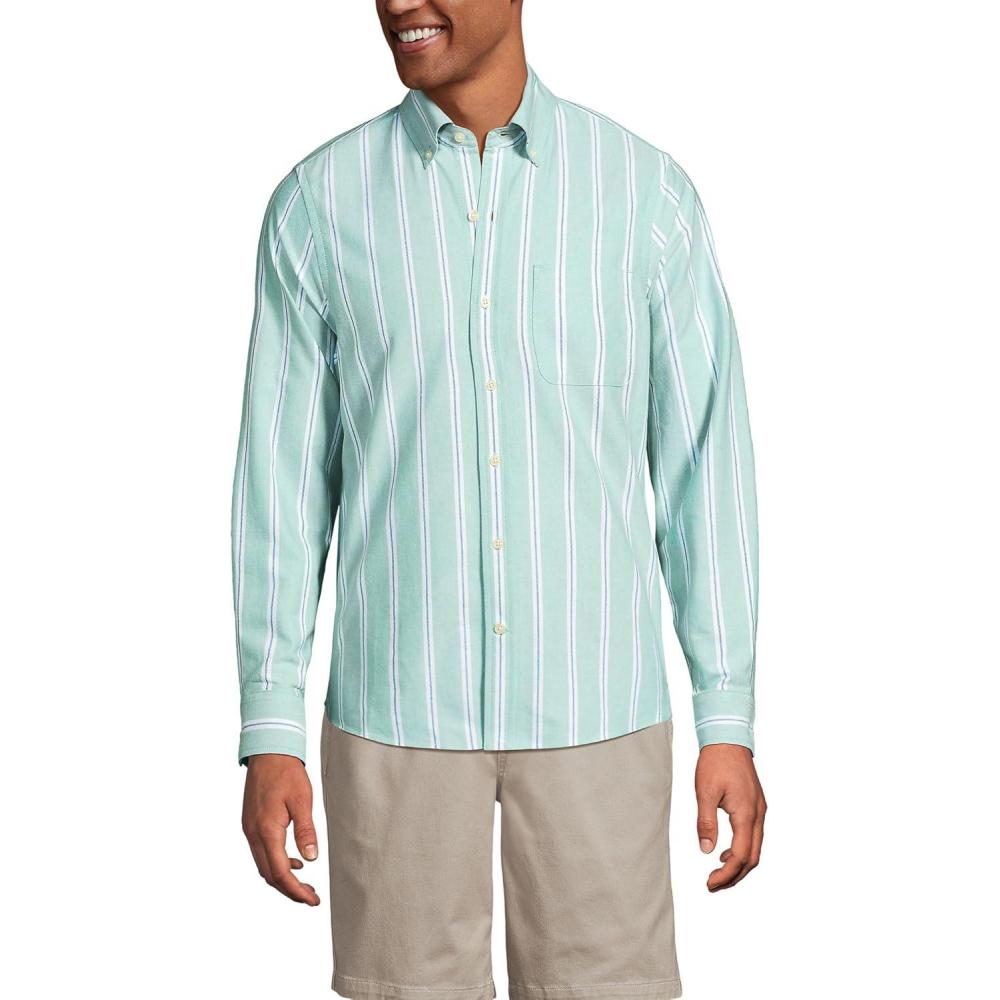 imageLands End Mens Traditional Fit ComfortFirst Sail Rigger Oxford ShirtBay Water GreenCobalt Stripe