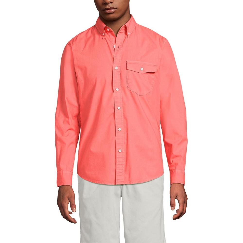 imageLands End Mens Traditional Fit Essential Lightweight Poplin ShirtSea Coral