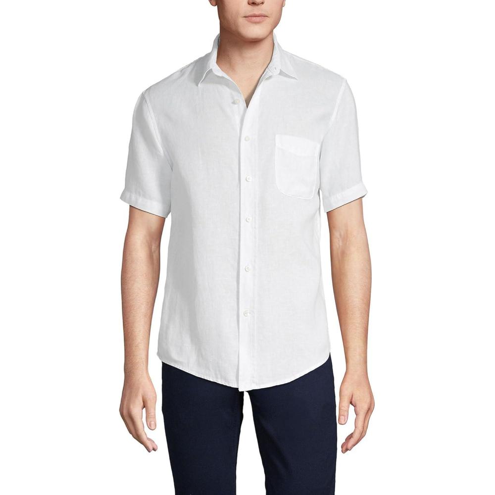 imageLands End Mens Traditional Fit Short Sleeve Linen ShirtWhite