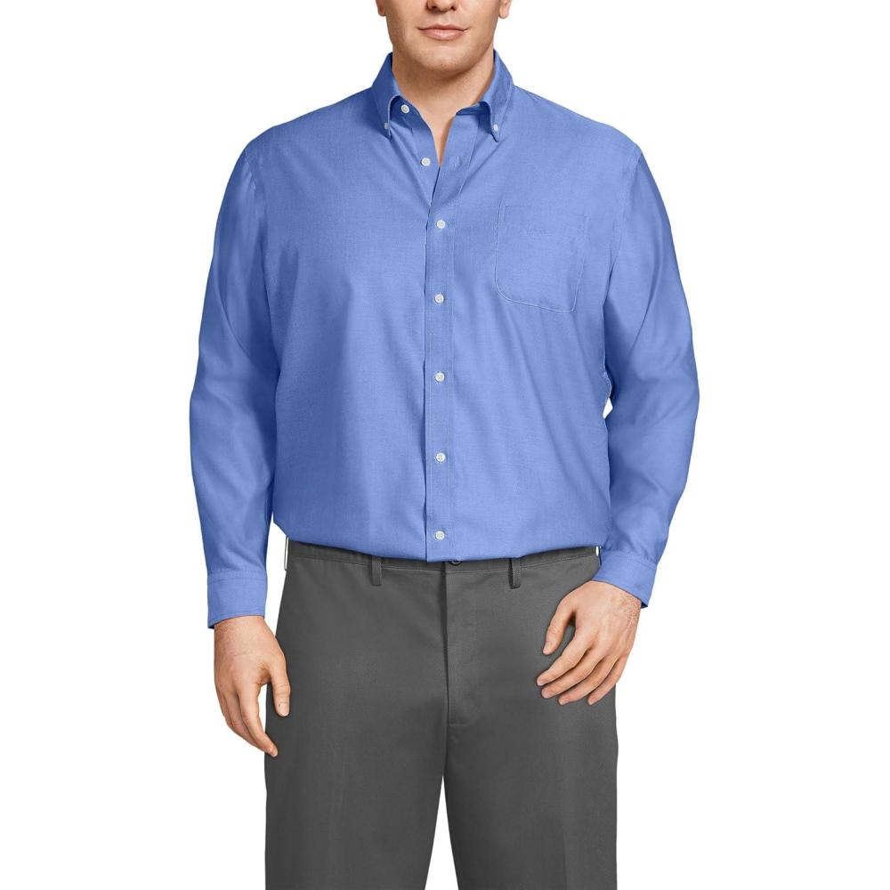 imageLands End Mens Traditional Fit Solid No Iron AmericanGrown Supima Pinpoint Buttondown Collar Dress ShirtLight French Blue