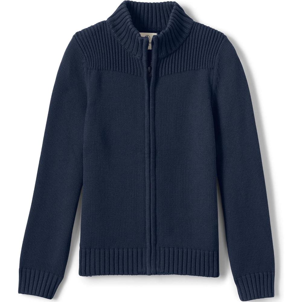 imageLands End School Uniform Boys Cotton Modal Zip Front Cardigan SweaterClassic Navy