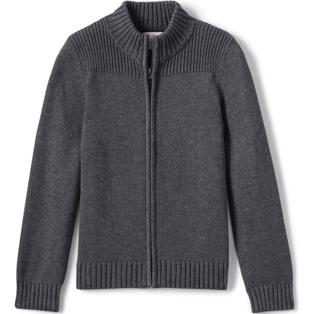 imageLands End School Uniform Boys Cotton Modal Zip Front Cardigan SweaterCoal Heather