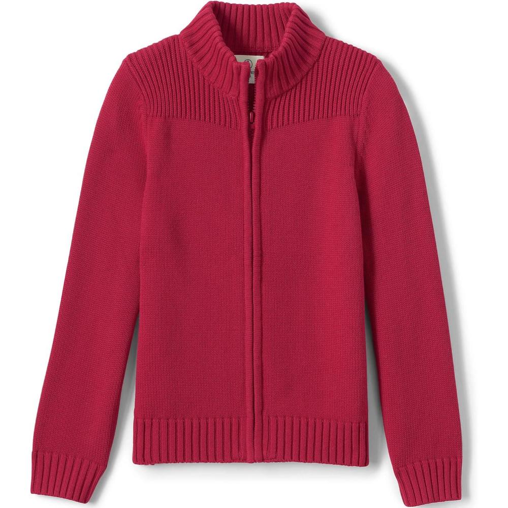 imageLands End School Uniform Boys Cotton Modal Zip Front Cardigan SweaterRed