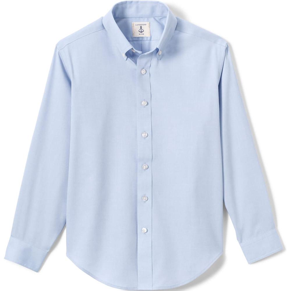 imageLands End School Uniform Boys Long Sleeve No Iron Pinpoint Dress ShirtBlue