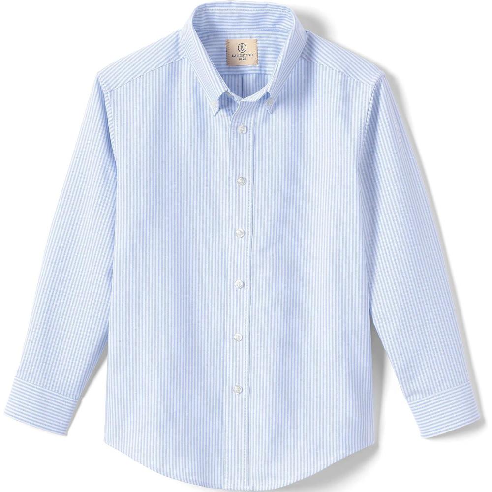 imageLands End School Uniform Boys Long Sleeve Oxford Dress ShirtBlue Stripe