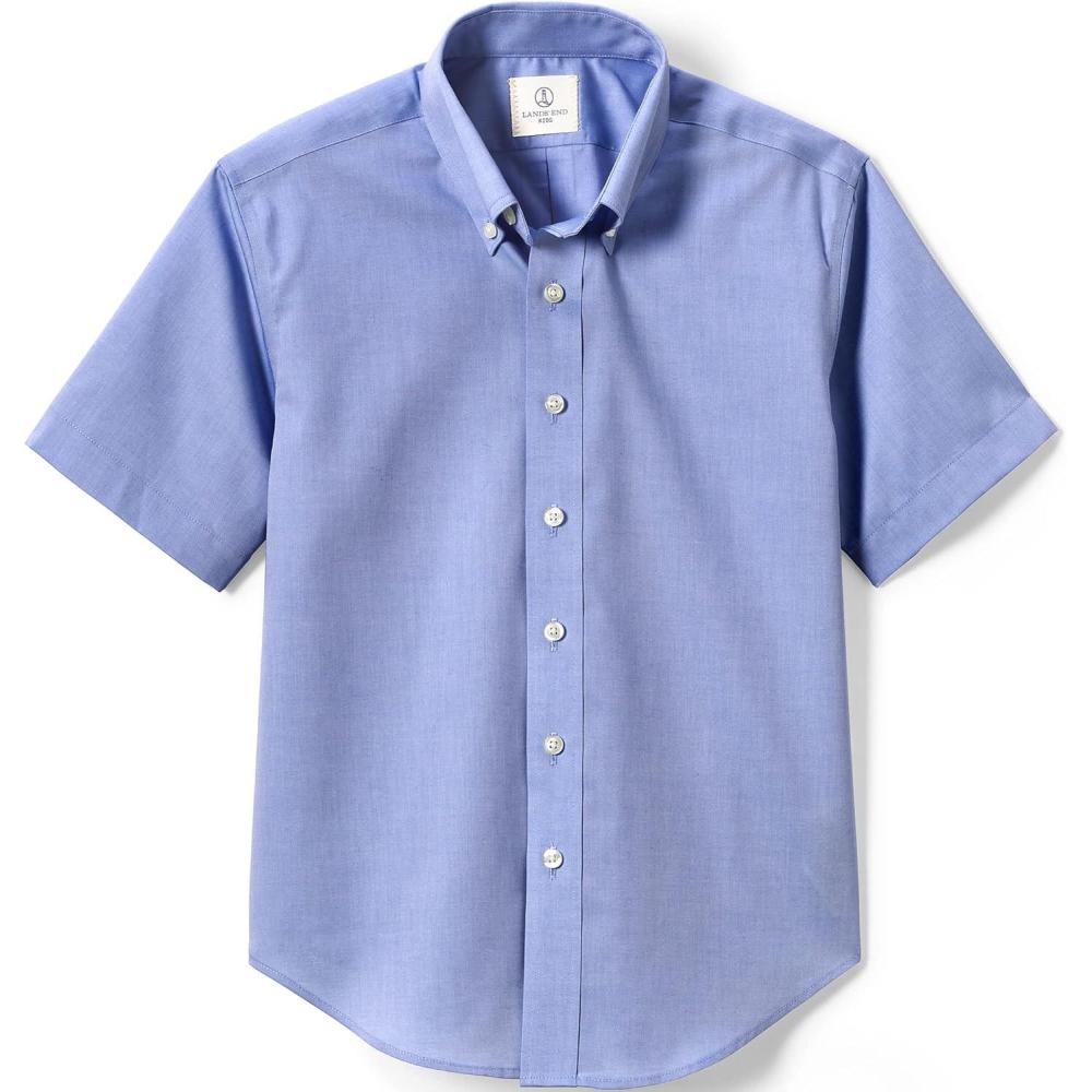 imageLands End School Uniform Boys Short Sleeve No Iron Pinpoint Dress ShirtFrench Blue