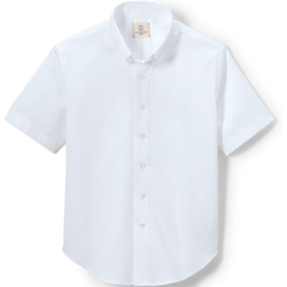 imageLands End School Uniform Boys Short Sleeve No Iron Pinpoint Dress ShirtWhite