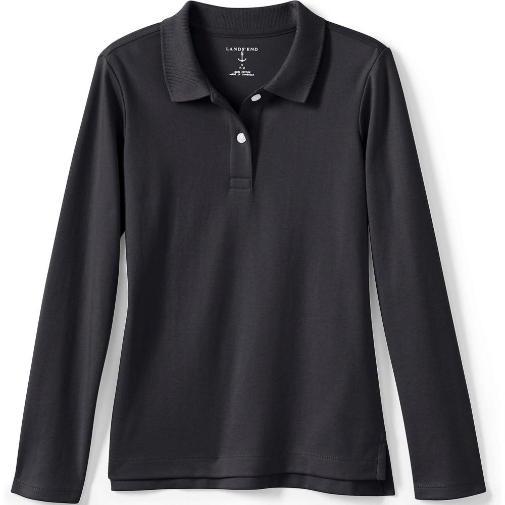imageLands End School Uniform Girls Long Sleeve Feminine Fit Interlock Polo ShirtBlack