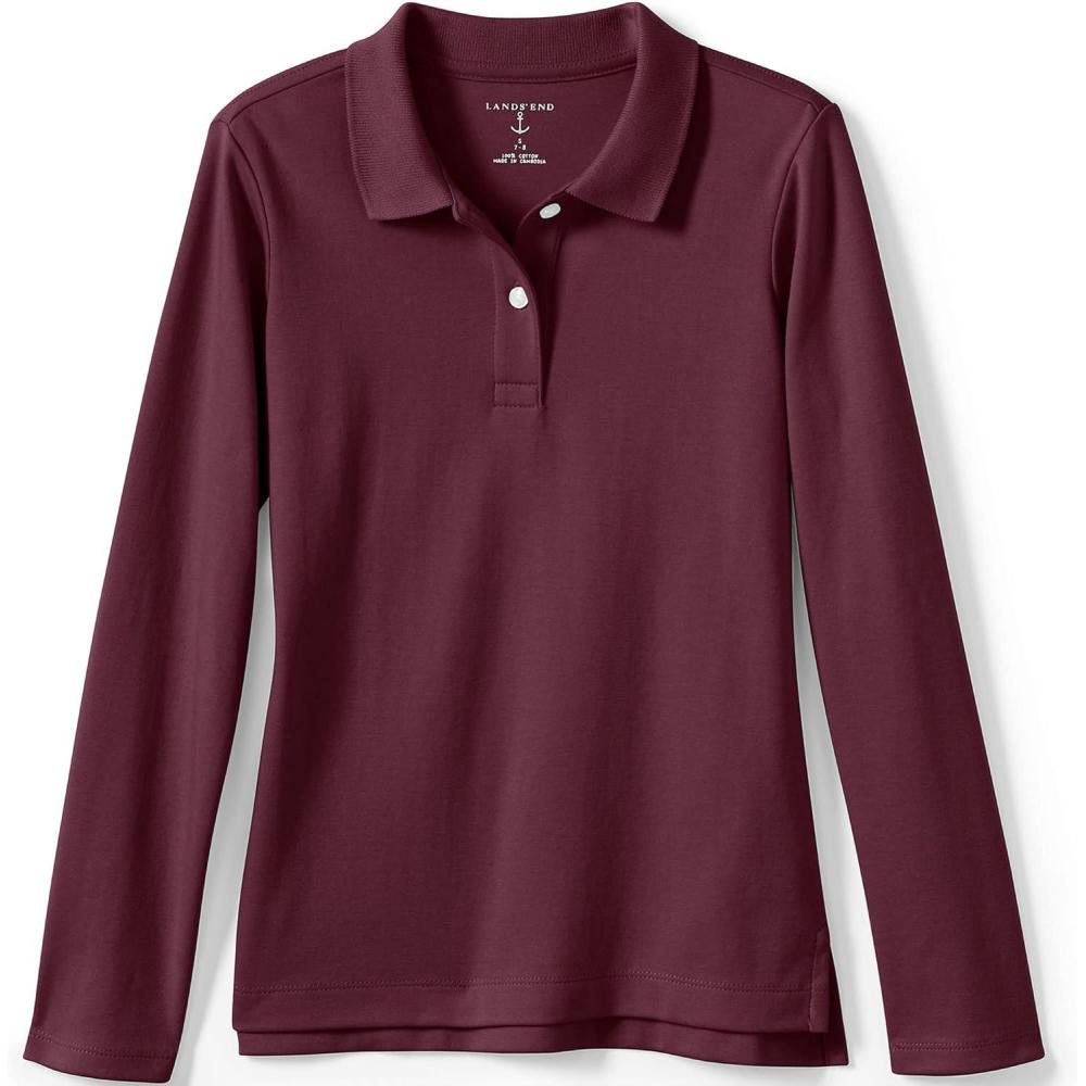 imageLands End School Uniform Girls Long Sleeve Feminine Fit Interlock Polo ShirtBurgundy