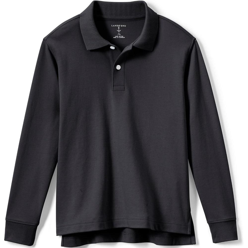 imageLands End School Uniform Kids Long Sleeve Interlock Polo ShirtBlack
