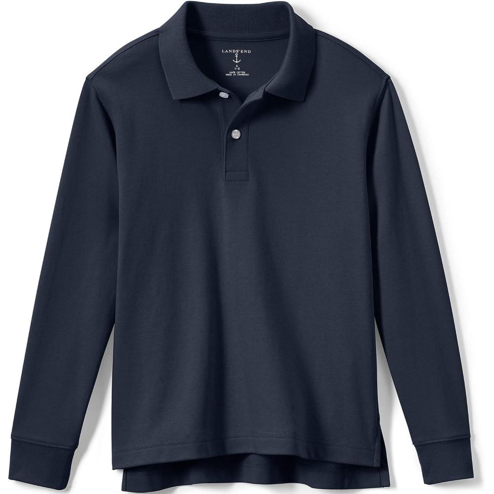 imageLands End School Uniform Kids Long Sleeve Interlock Polo ShirtClassic Navy