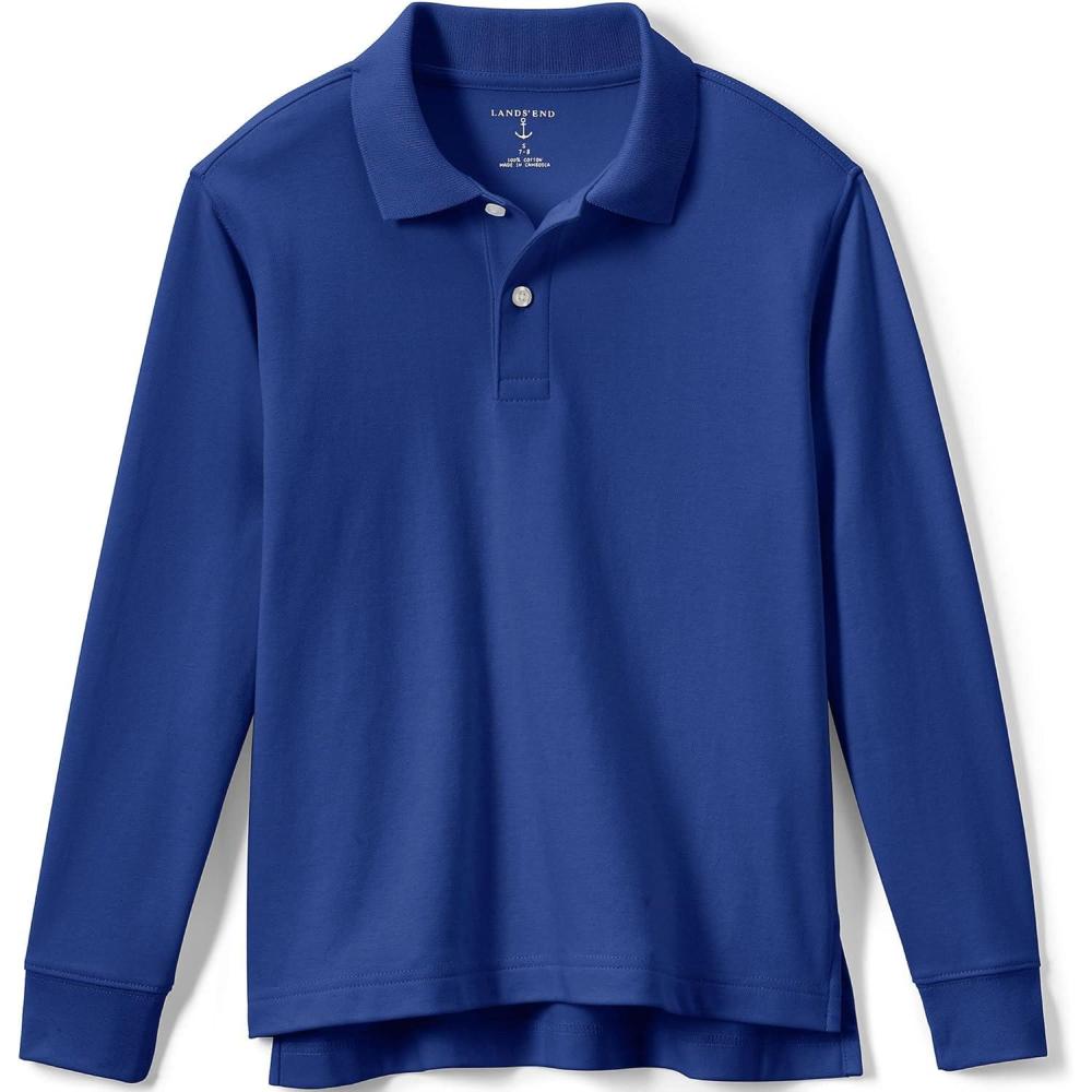 imageLands End School Uniform Kids Long Sleeve Interlock Polo ShirtCobalt