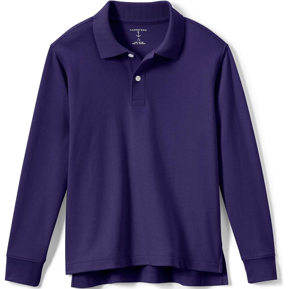 imageLands End School Uniform Kids Long Sleeve Interlock Polo ShirtDeep Purple