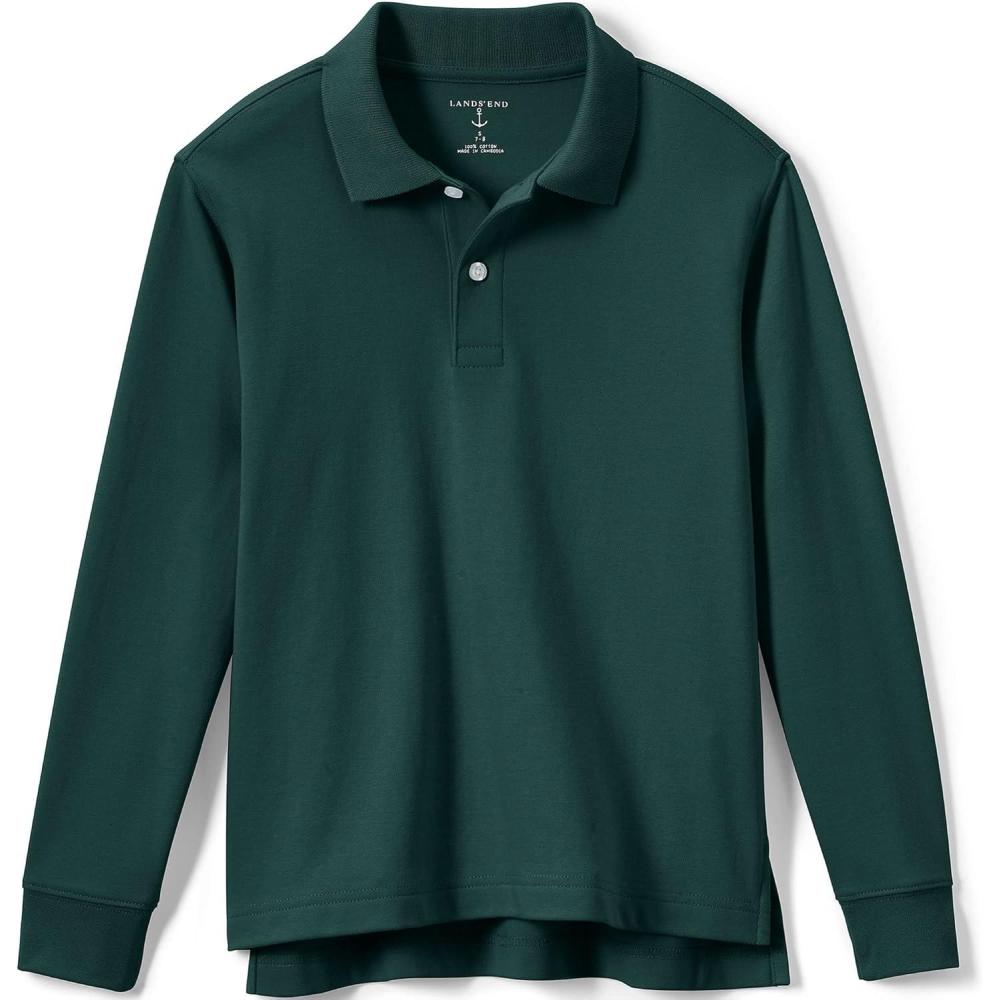 imageLands End School Uniform Kids Long Sleeve Interlock Polo ShirtEvergreen