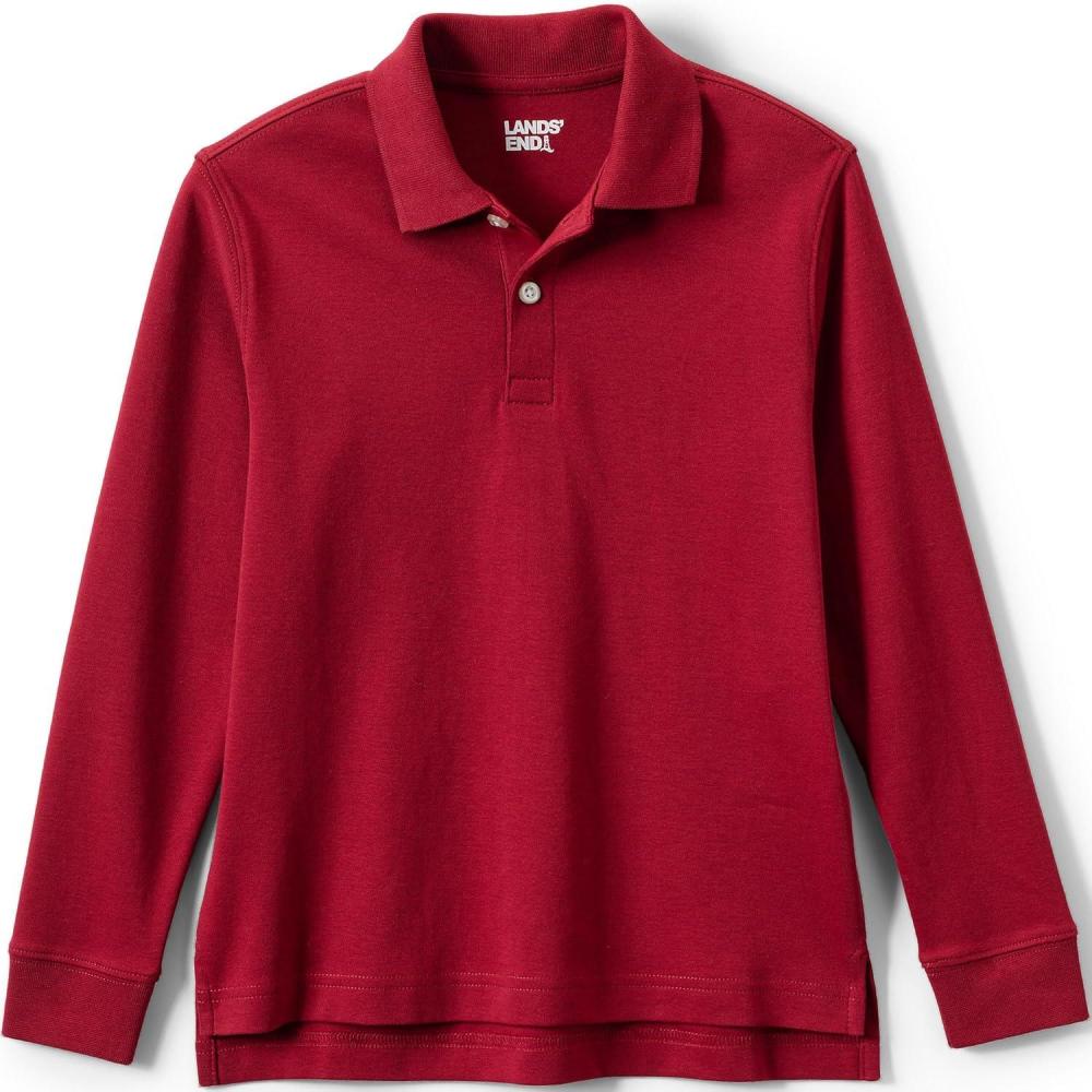 imageLands End School Uniform Kids Long Sleeve Interlock Polo ShirtGarnet