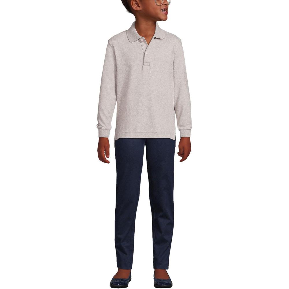 imageLands End School Uniform Kids Long Sleeve Interlock Polo ShirtGray Heather
