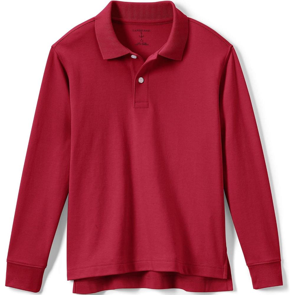imageLands End School Uniform Kids Long Sleeve Interlock Polo ShirtRed