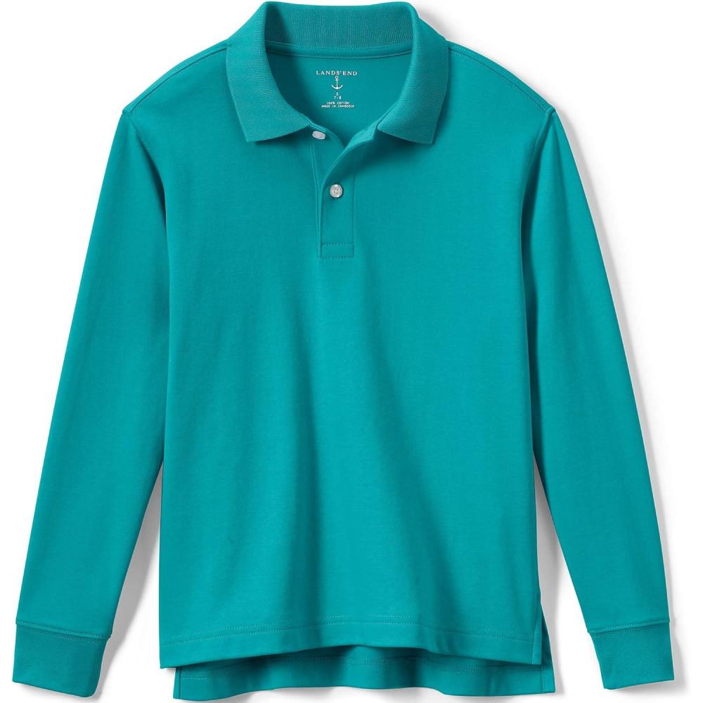 imageLands End School Uniform Kids Long Sleeve Interlock Polo ShirtTeal Breeze