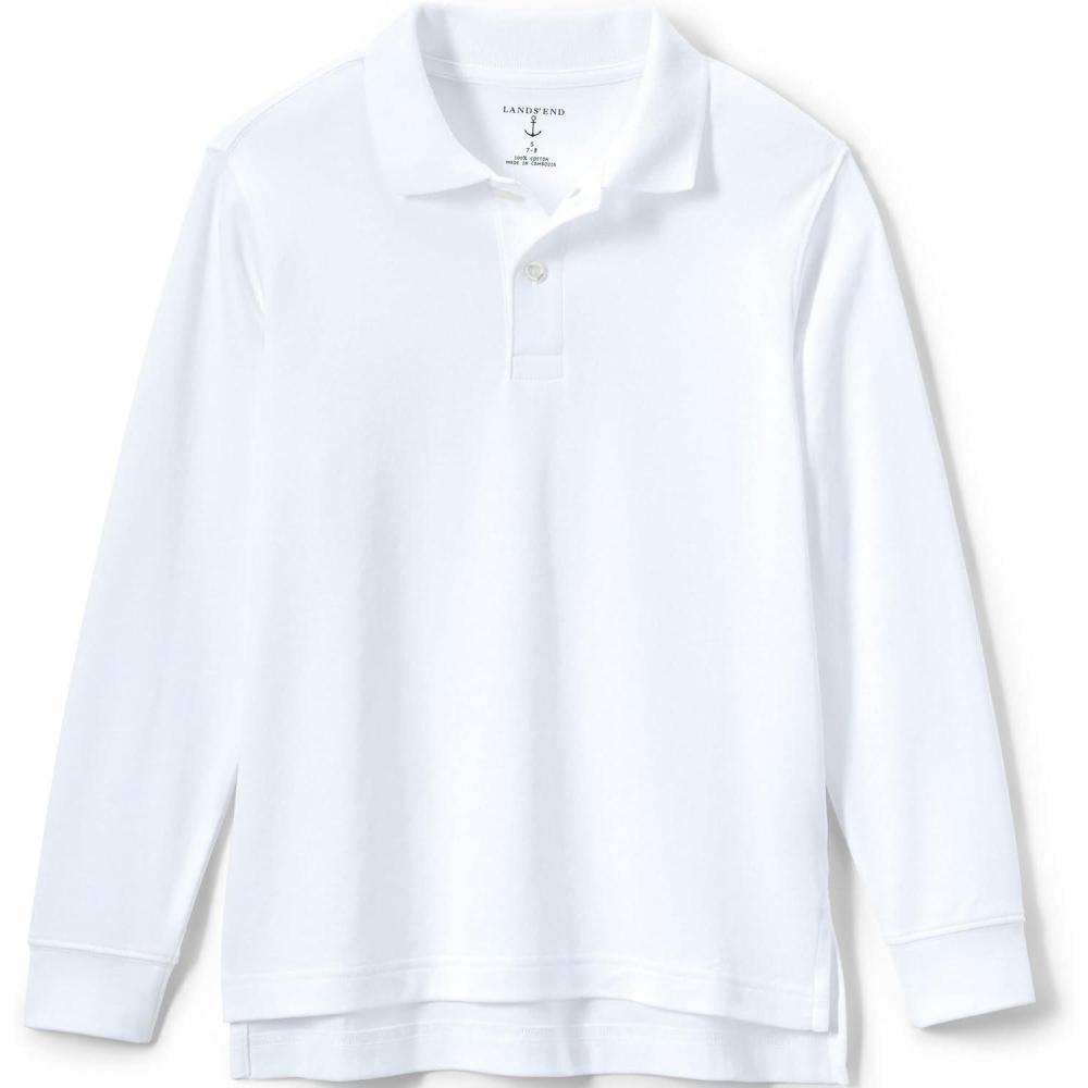 imageLands End School Uniform Kids Long Sleeve Interlock Polo ShirtWhite