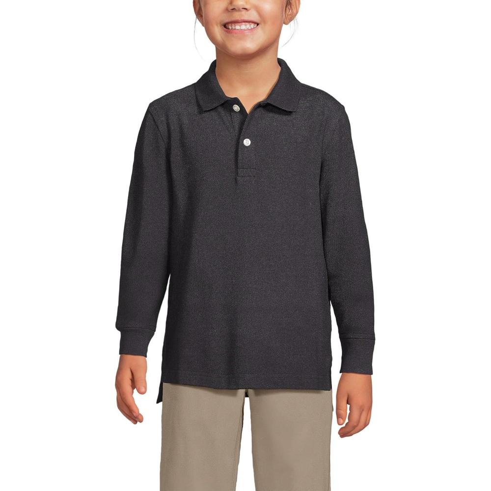 imageLands End School Uniform Kids Long Sleeve Mesh Polo ShirtBlack