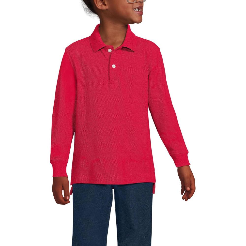 imageLands End School Uniform Kids Long Sleeve Mesh Polo ShirtRed