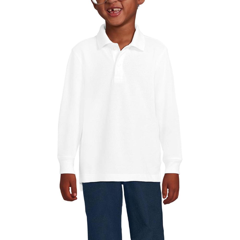 imageLands End School Uniform Kids Long Sleeve Mesh Polo ShirtWhite