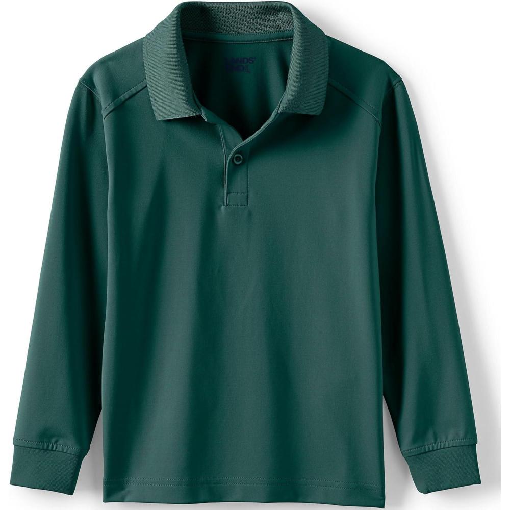 imageLands End School Uniform Kids Long Sleeve Rapid Dry Polo ShirtEvergreen