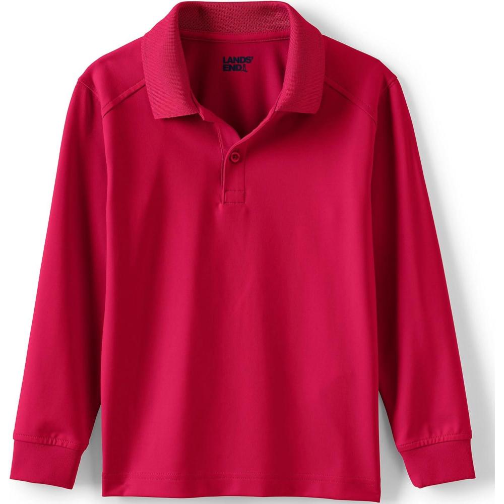 imageLands End School Uniform Kids Long Sleeve Rapid Dry Polo ShirtRed