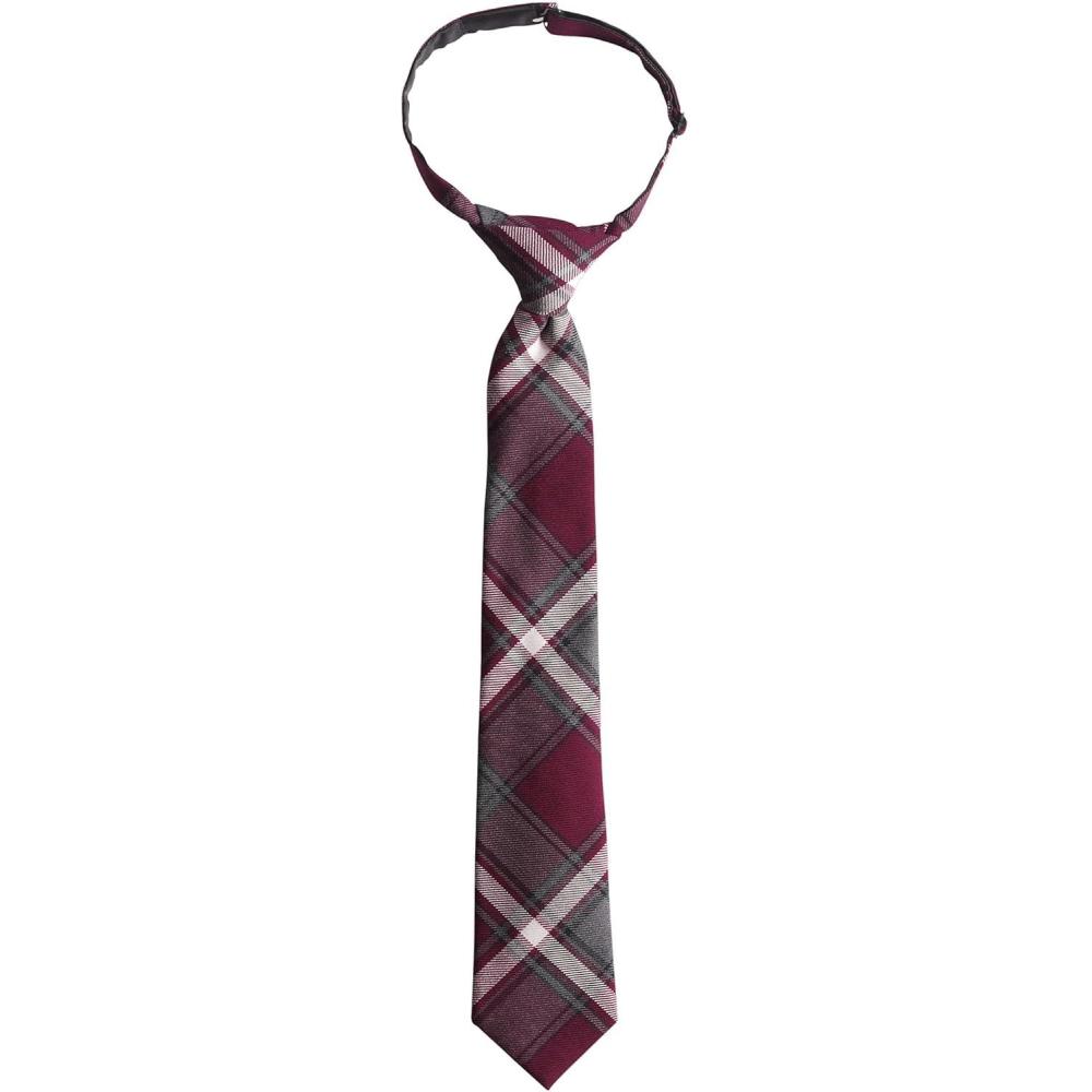 imageLands End School Uniform Kids Pre Tied TieBurgundyGray Plaid