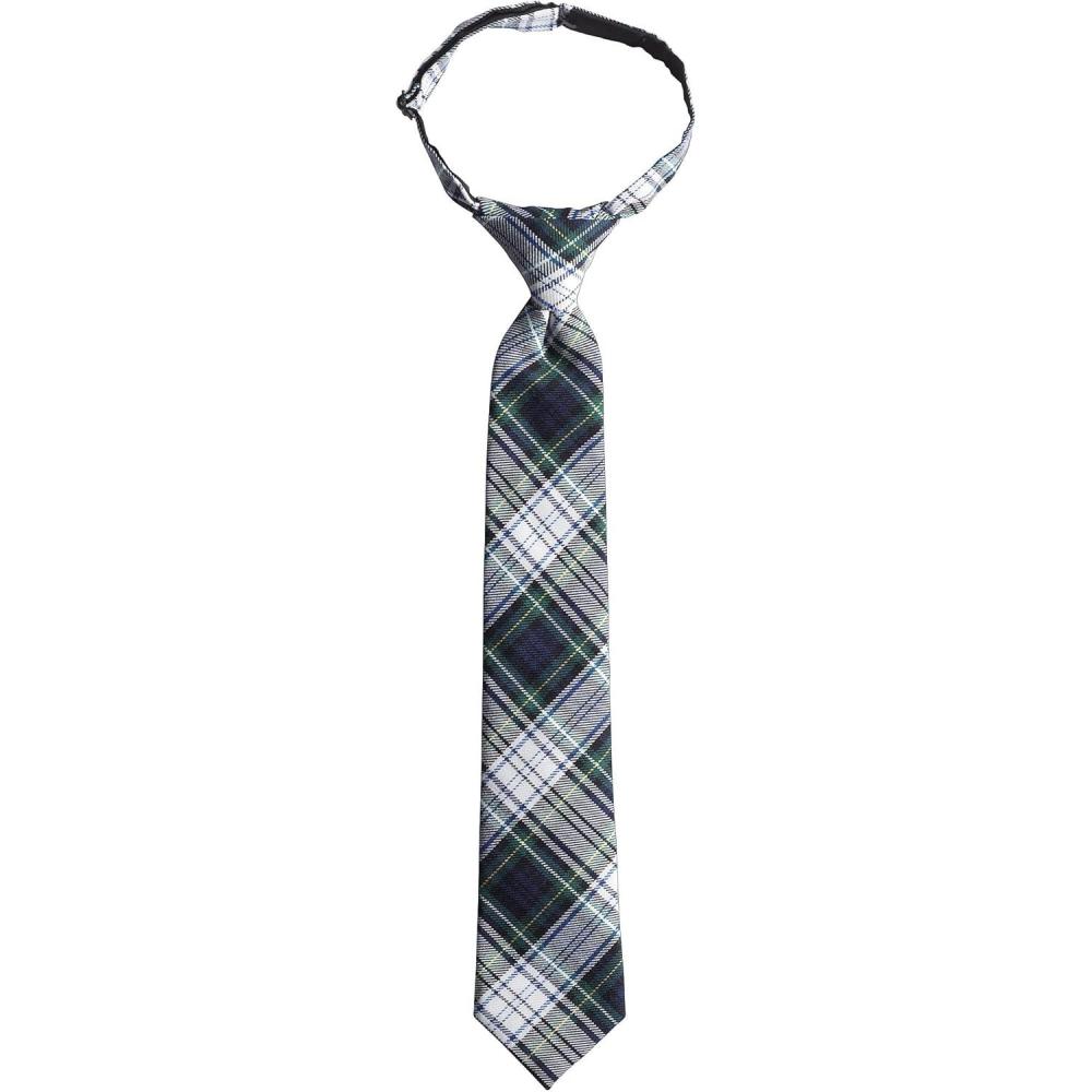 imageLands End School Uniform Kids Pre Tied TieWhite Plaid