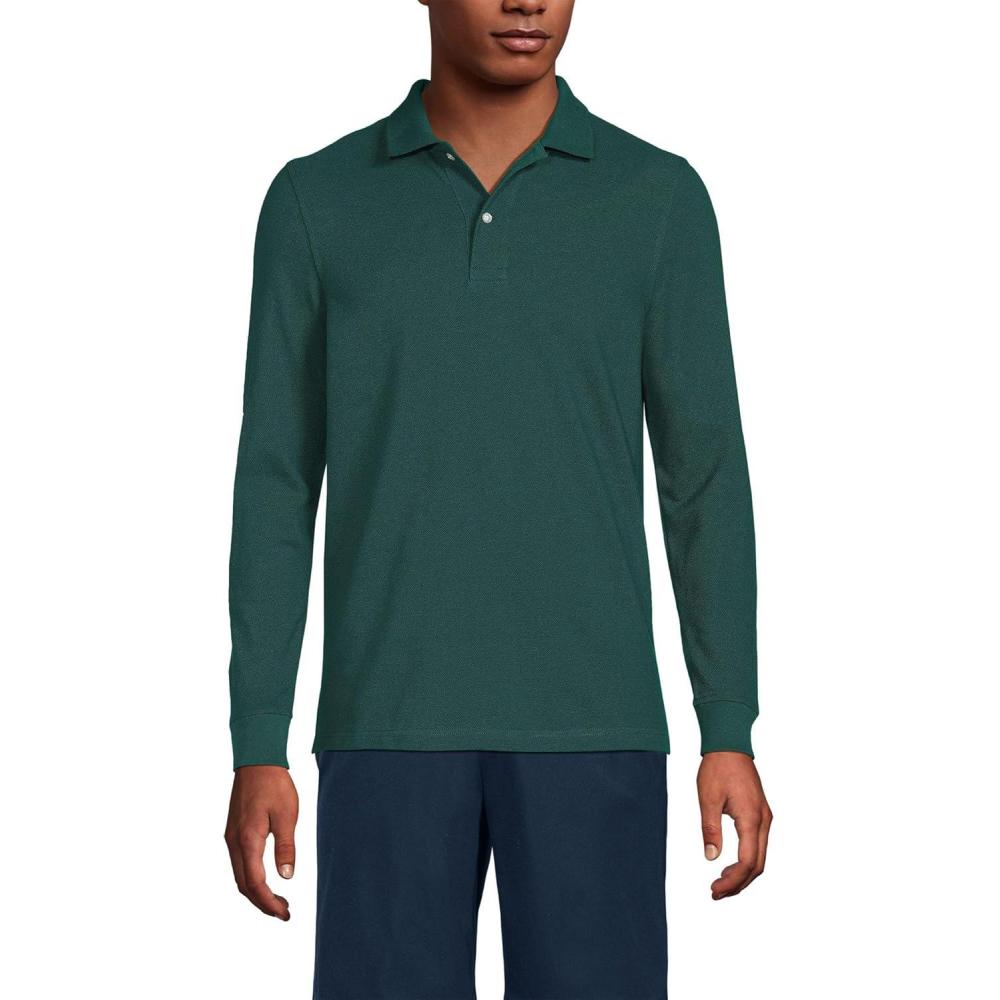 imageLands End School Uniform Young Mens Long Sleeve Mesh Polo ShirtEvergreen