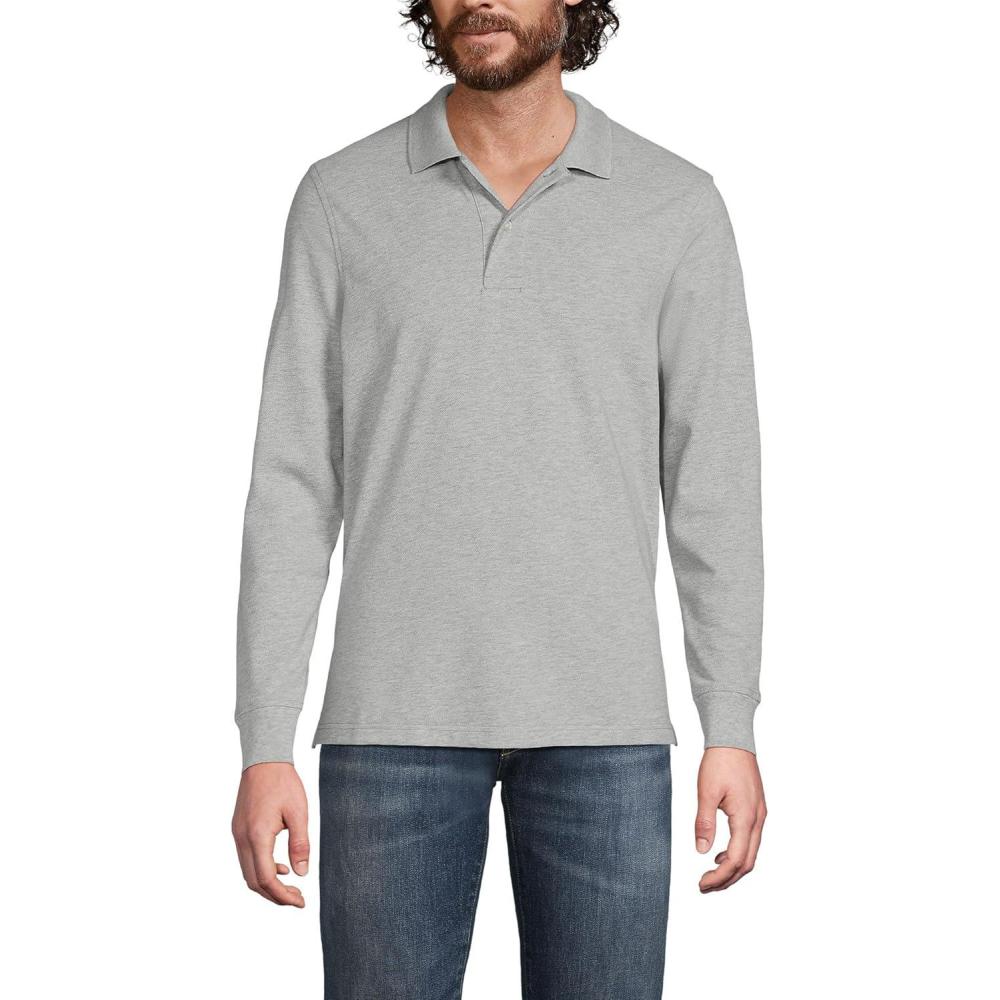 imageLands End School Uniform Young Mens Long Sleeve Mesh Polo ShirtGray Heather