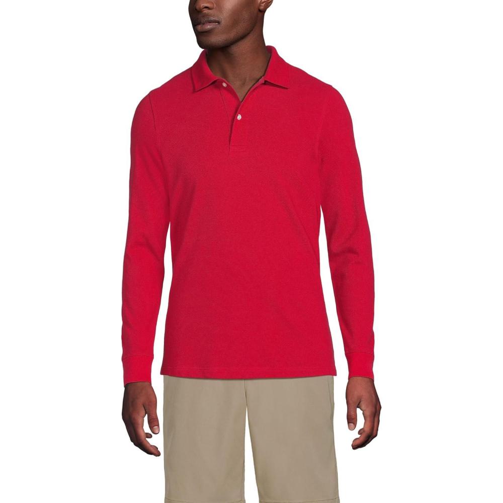 imageLands End School Uniform Young Mens Long Sleeve Mesh Polo ShirtRed