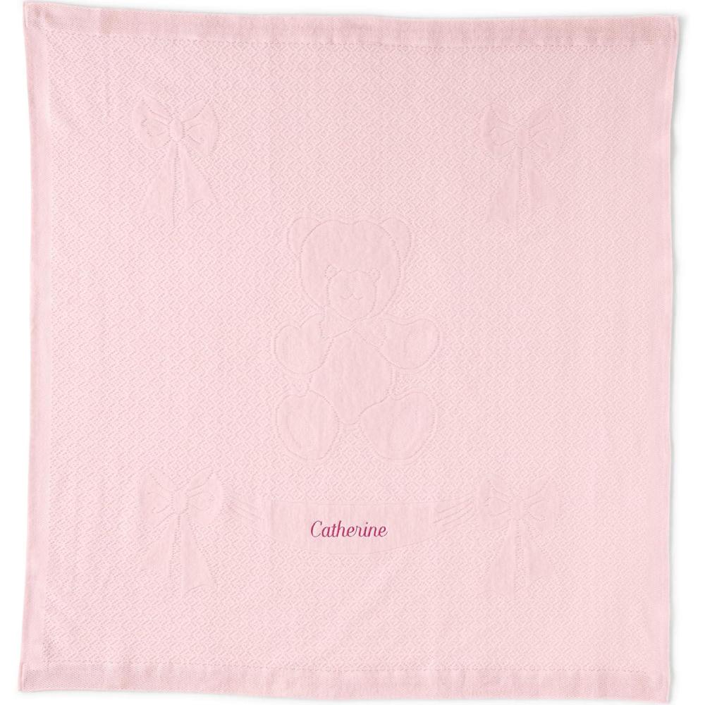 imageLands End Scottish Lace Bear Baby Blanket Soft Tea Rose 39quot x 40quotSoft Tea Rose