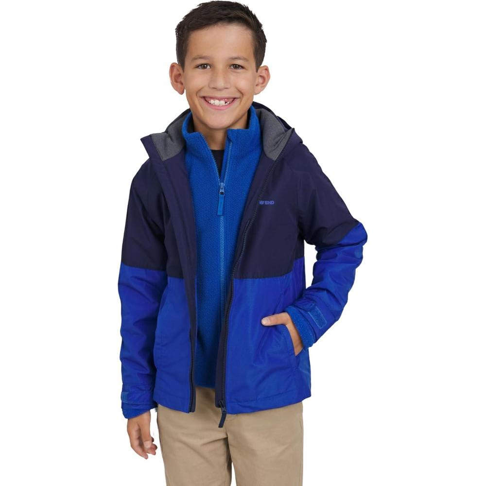 imageLands End Unisex Kids 3in1 Water Resistant Windbreaker and Zipout Polar Fleece JacketCobalt