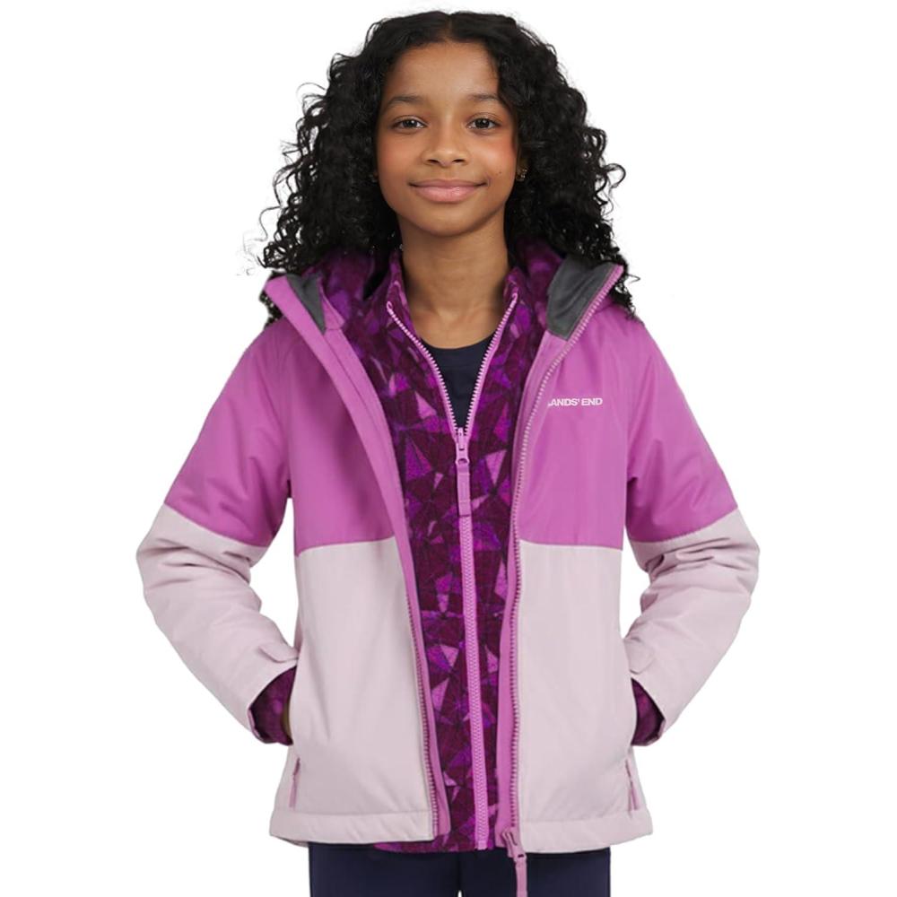 imageLands End Unisex Kids 3in1 Water Resistant Windbreaker and Zipout Polar Fleece JacketLilac