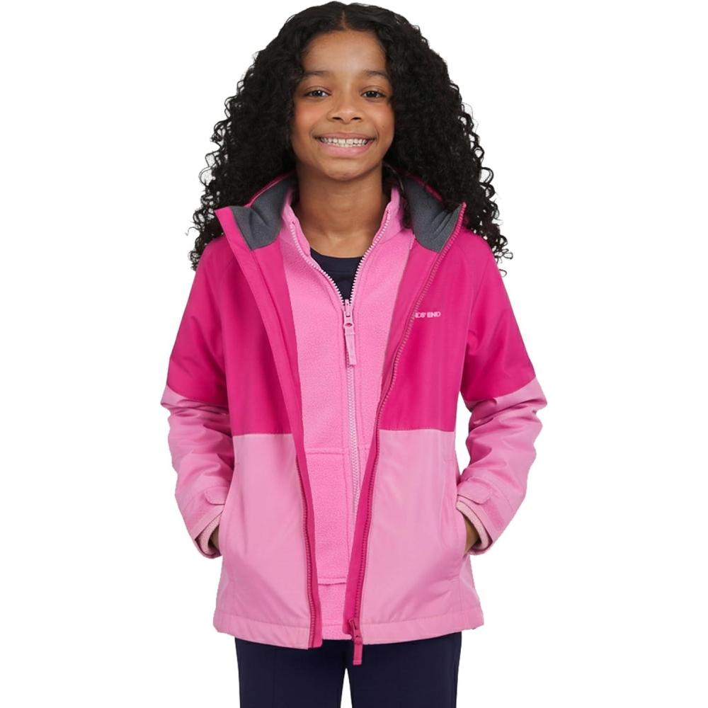 imageLands End Unisex Kids 3in1 Water Resistant Windbreaker and Zipout Polar Fleece JacketRose