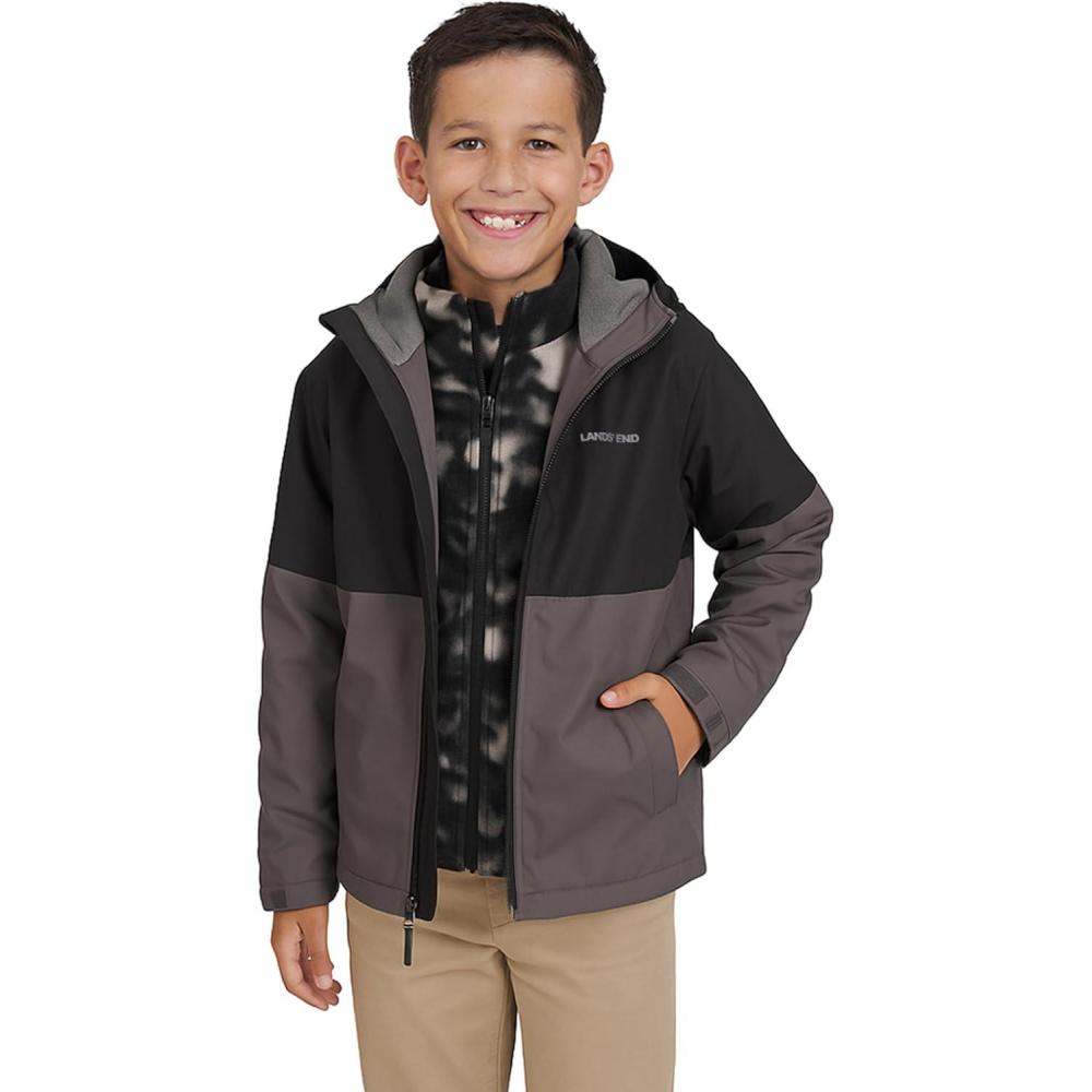 imageLands End Unisex Kids 3in1 Water Resistant Windbreaker and Zipout Polar Fleece JacketSmoked Pearl