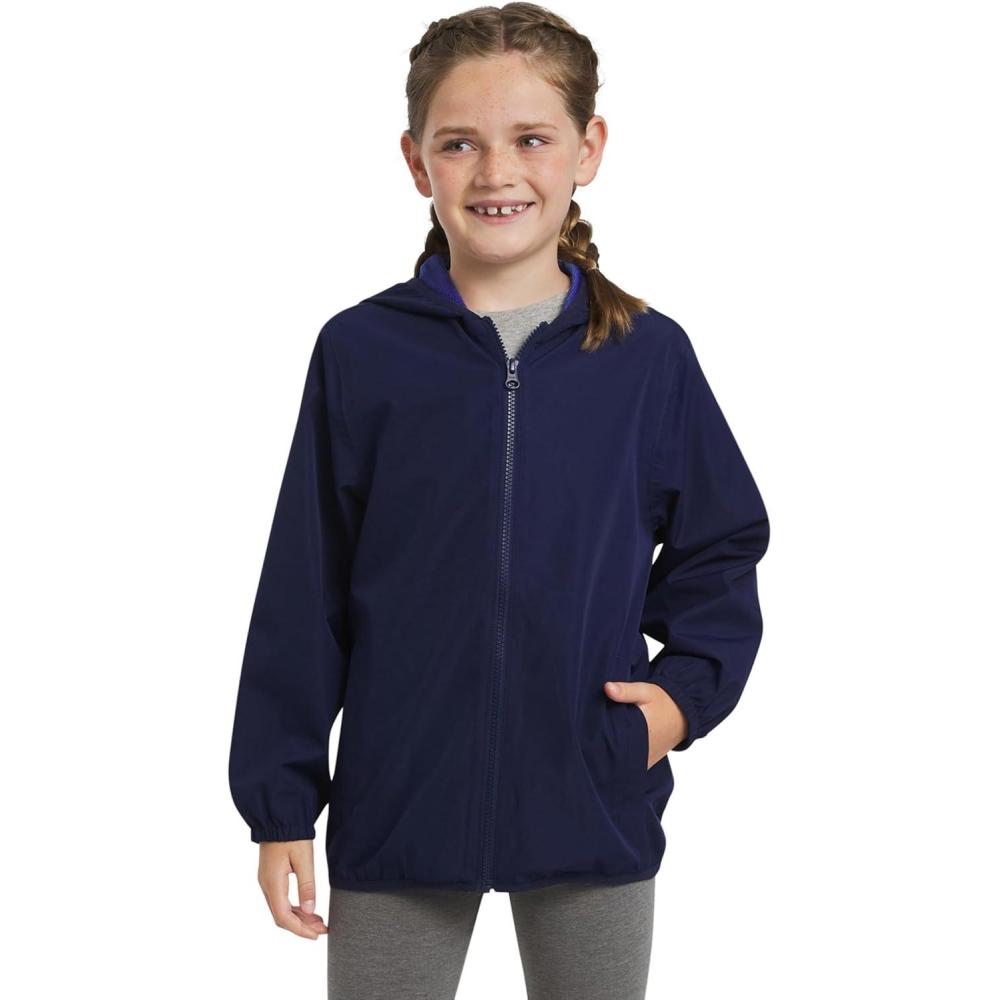 imageLands End Unisex Kids Lightweight Mesh Lined Weather Resistant Packable Rain JacketNavy