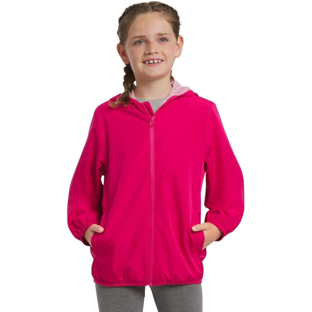 imageLands End Unisex Kids Lightweight Mesh Lined Weather Resistant Packable Rain JacketRaspberry