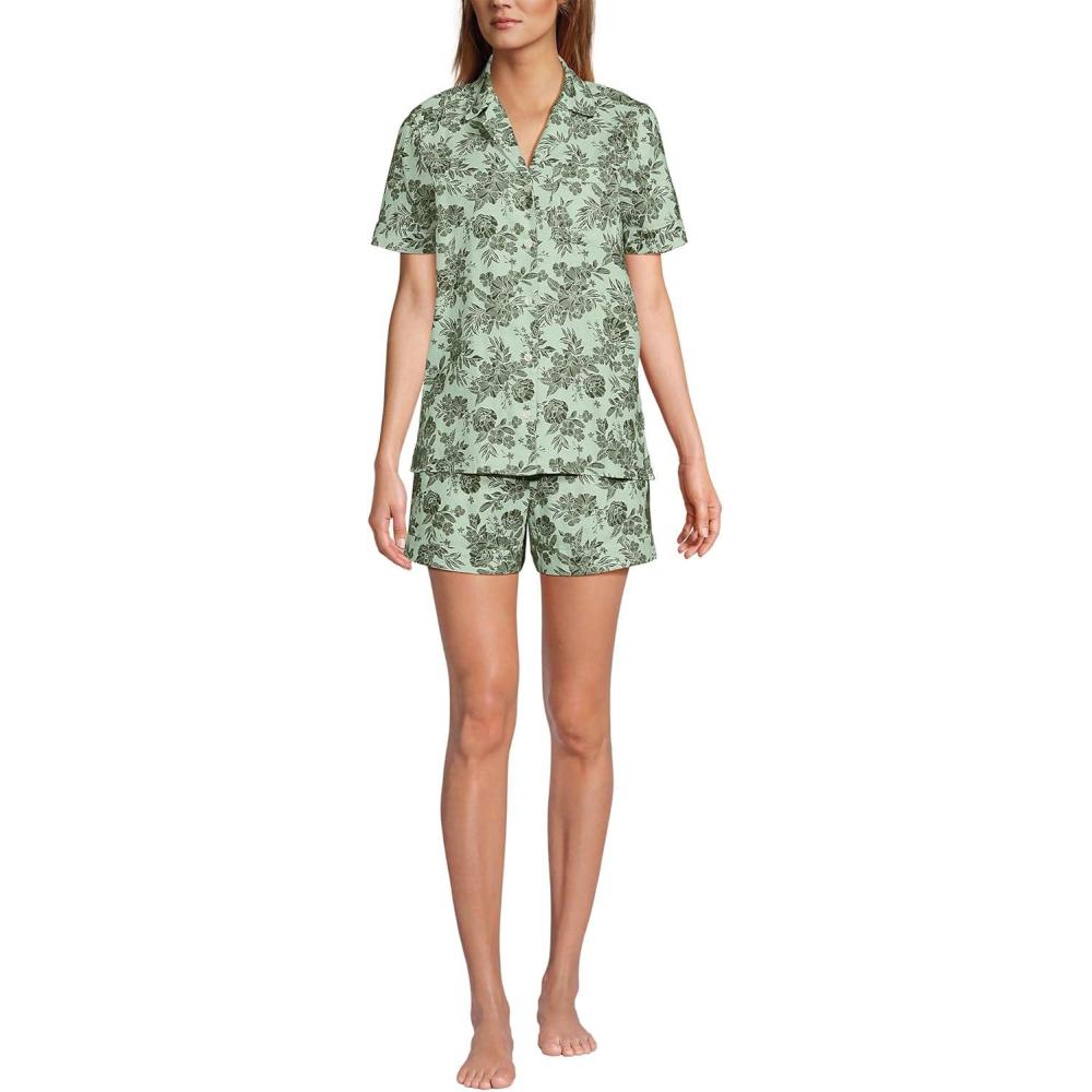 imageLands End Women Linen 2 Piece Pajama Set  Short Sleeve Top and ShortsIcy Mint Green Romantic Floral