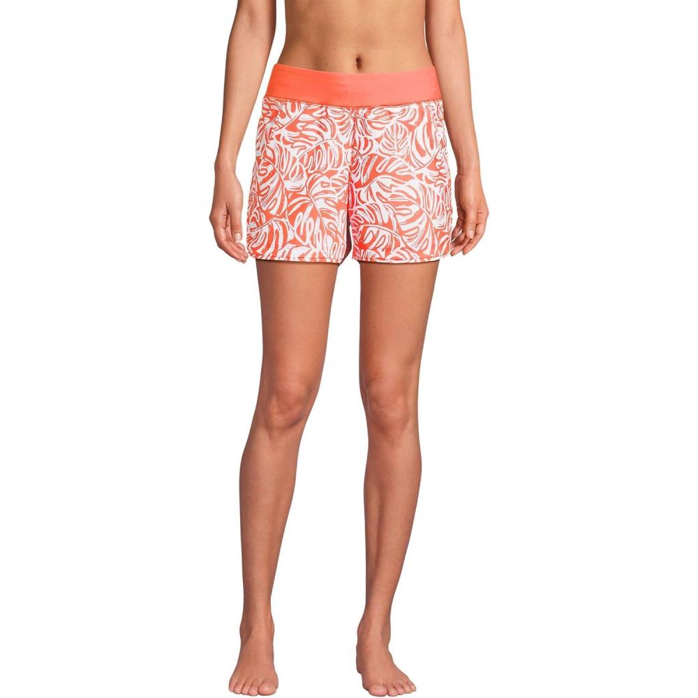 imageLands End Womens 3quot Quick Dry Elastic Waist Board Shorts Swim Coverup Shorts with PantyOrange Mini Tropic Leaves