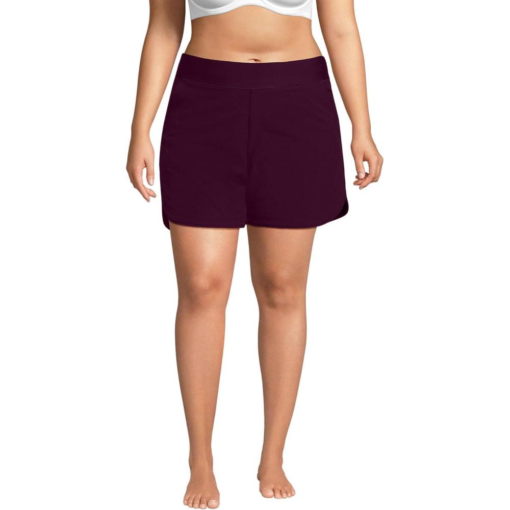 imageLands End Womens 5quot Quick Dry Elastic Waist Board Shorts Swim Coverup Shorts with PantyDark Wine