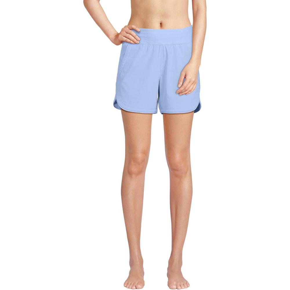 imageLands End Womens 5quot Quick Dry Elastic Waist Board Shorts Swim Coverup Shorts with PantySoft Cloud Blue
