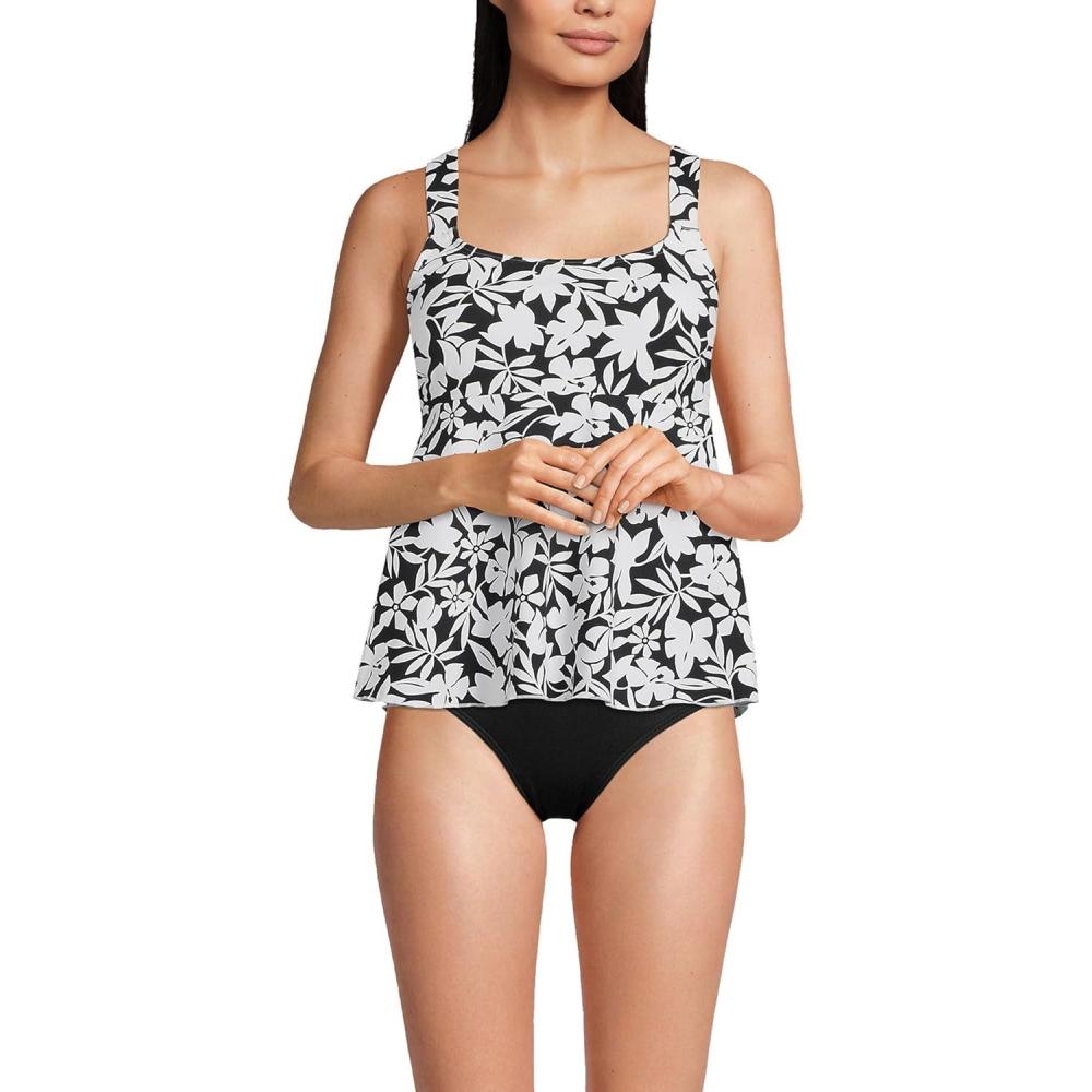 imageLands End Womens Adjustable Scoop Neck Flutter Tankini TopBlack Havana Floral