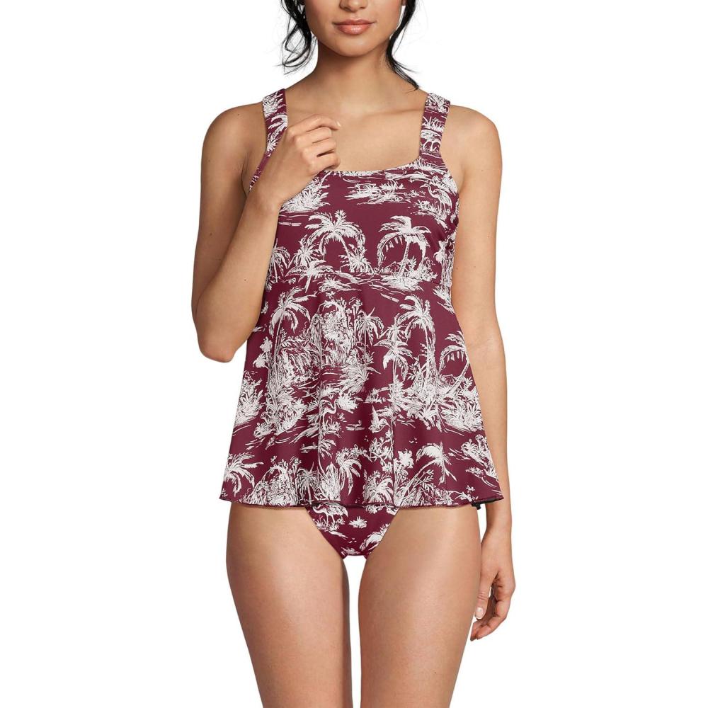 imageLands End Womens Adjustable Scoop Neck Flutter Tankini TopBurgundy Island Scenic