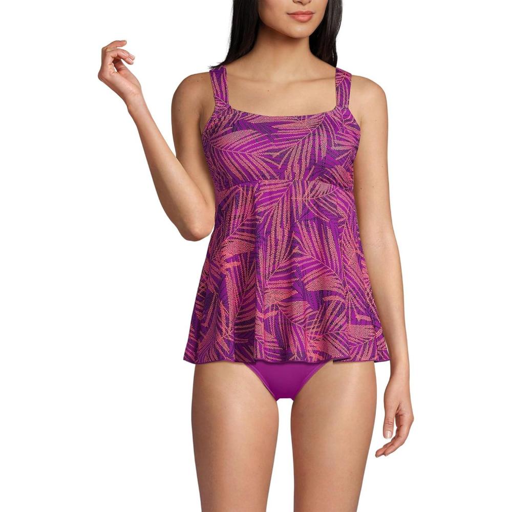 imageLands End Womens Adjustable Scoop Neck Flutter Tankini TopViolet Rose Stipple Palm